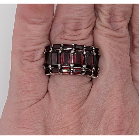 JTV Sterling Silver Red Garnet Baguette Band Ring Size 5 925 Wide Dome - Picture 9 of 9